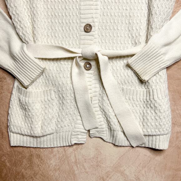 Vintage 60s Knit Cardigan Sweater Cream Wavy Shawl Neck Button Up Coquette Retro - Picture 8 of 9